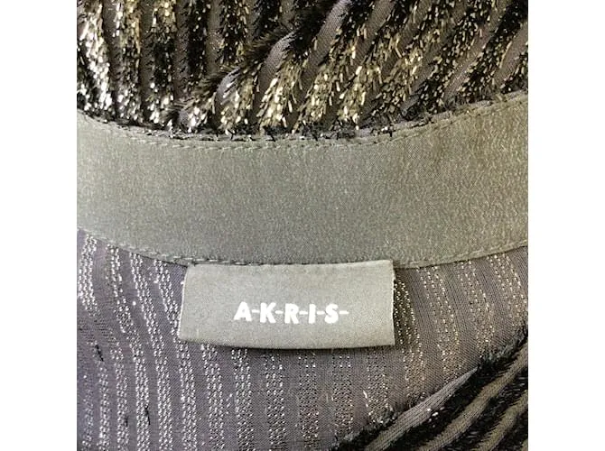 Vestido túnica de seda transparente y lúrex a rayas negras Akris Negro 