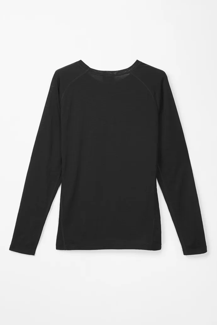 WOMEN’S MERINO LONG SLEEVE TSHIRT CAMISETA NEGRA DE MANGA LARGA Y LANA MERINA PARA MUJER