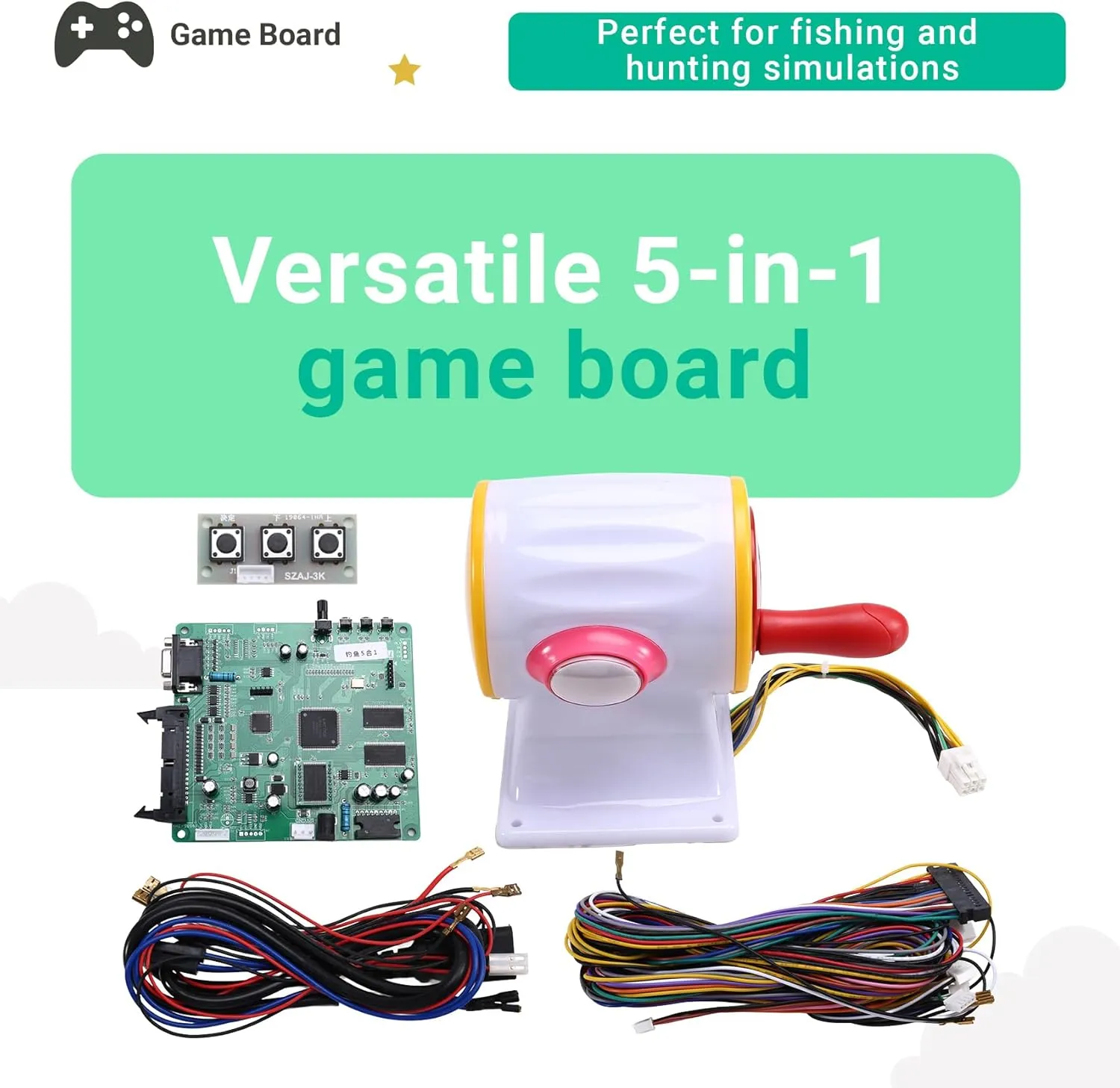 yasoe Tablero de Juego 5 en 1 con Palanca de Mando con Manivela para Máquina de Juego de Pesca  Captura y Caza con Vídeo Arcade
