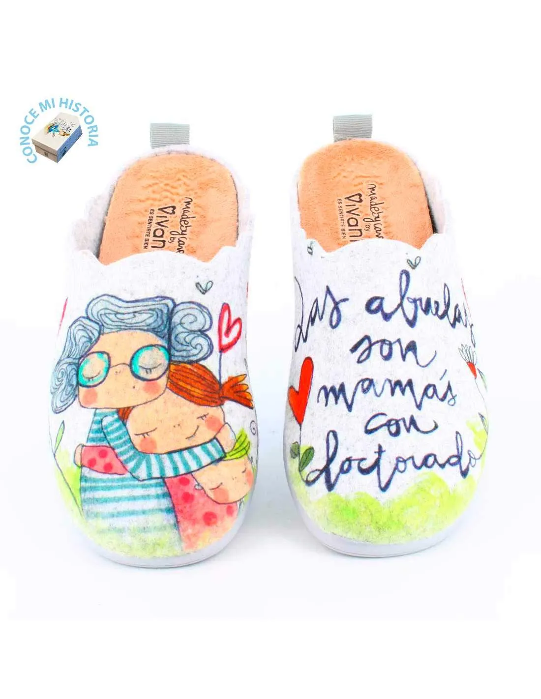 Zapatilla de Casa "Las abuelas son mamás con doctorado" Fieltro Gris