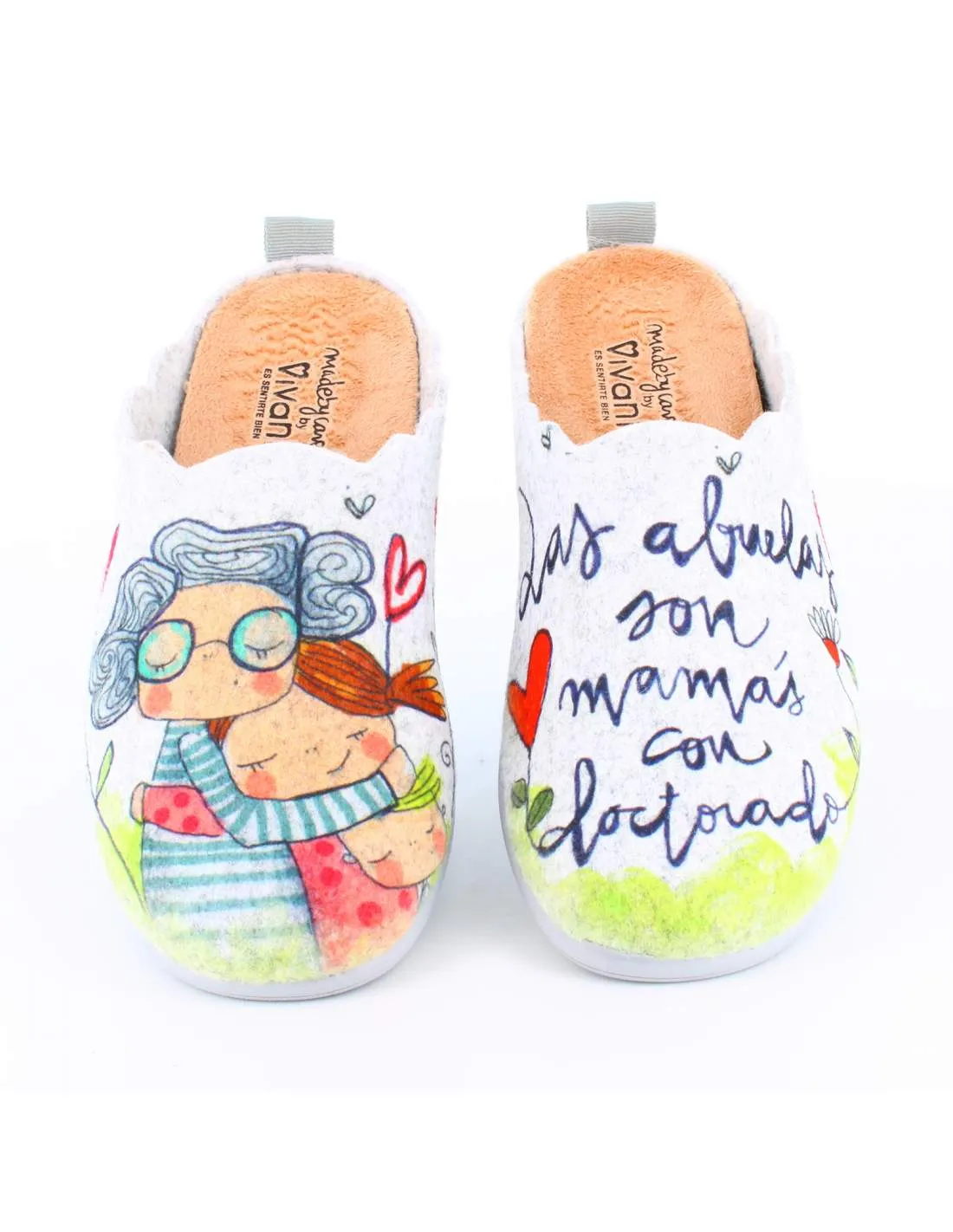 Zapatilla de Casa "Las abuelas son mamás con doctorado" Fieltro Gris