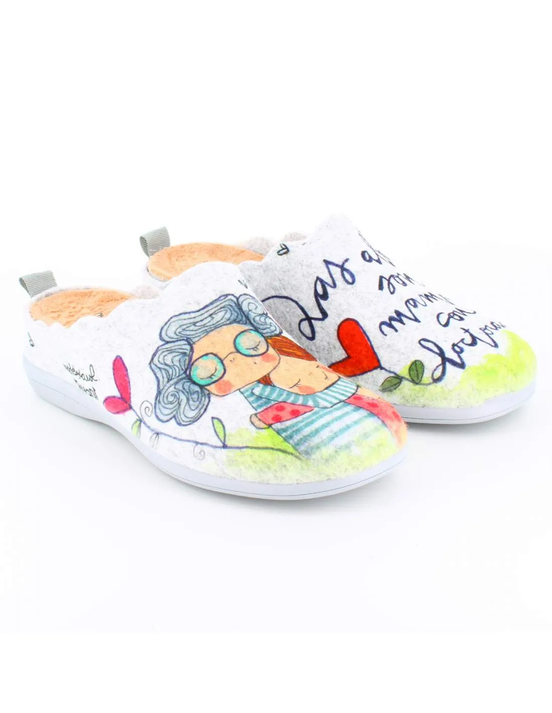Zapatilla de Casa "Las abuelas son mamás con doctorado" Fieltro Gris