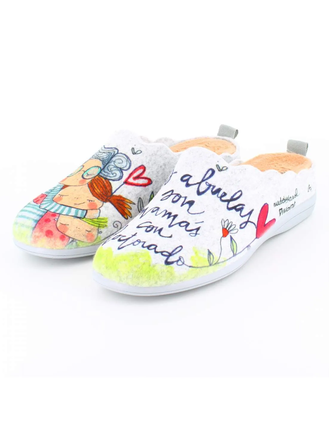 Zapatilla de Casa "Las abuelas son mamás con doctorado" Fieltro Gris