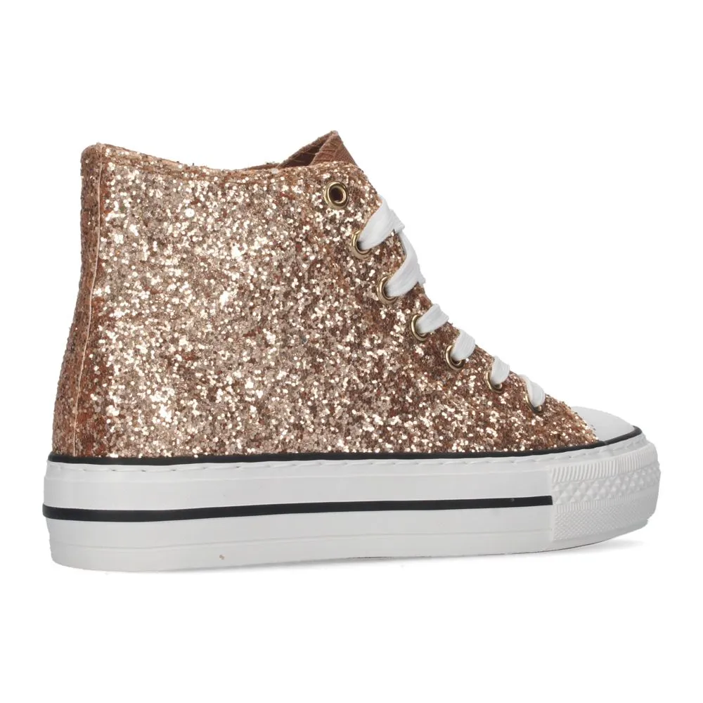 Zapatillas Abotinadas Estilo Tenis y Planas con Diseño de Lentejuelas y Cierre de Cordones Perfectas
