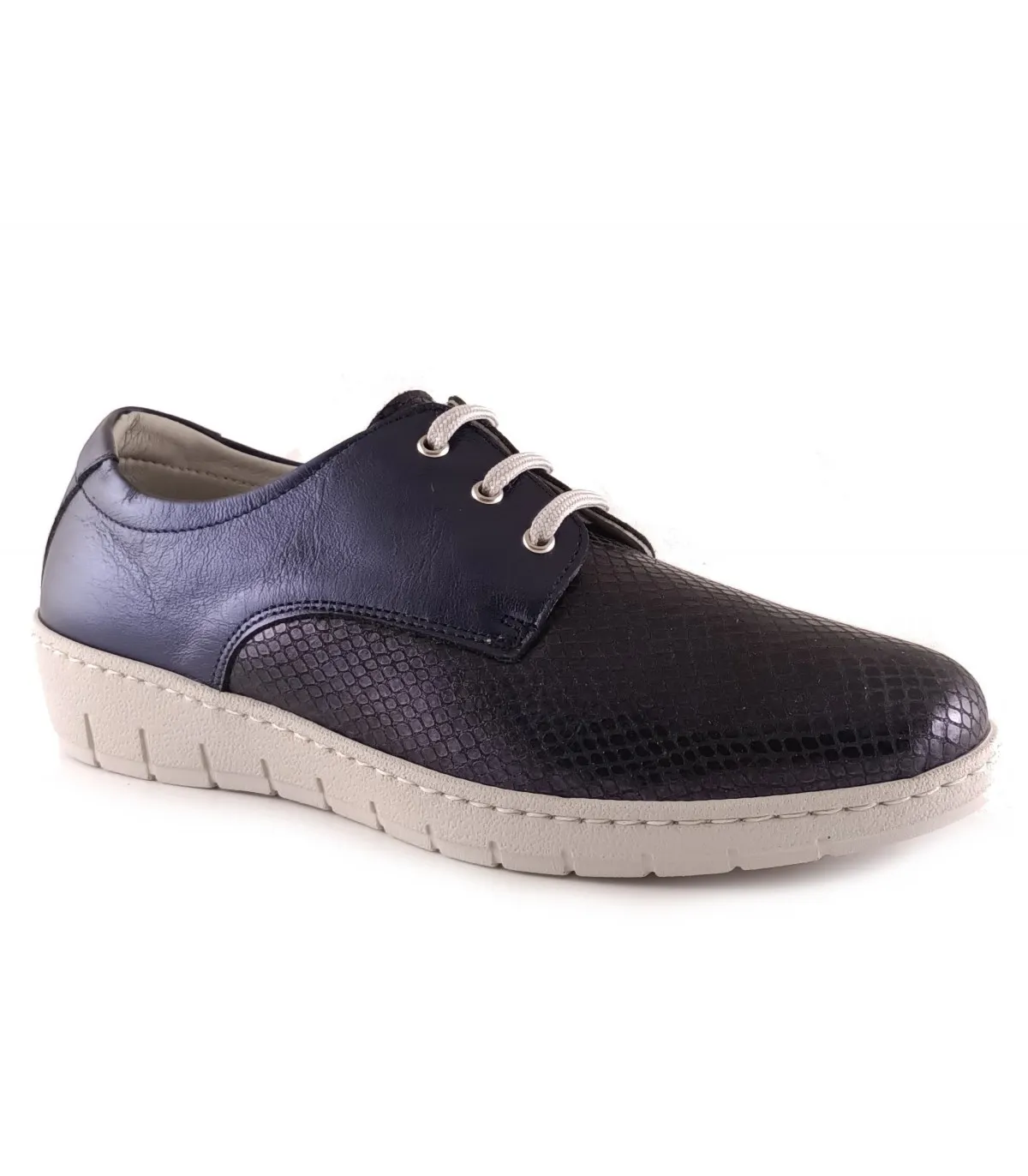 Zapato de cuña y cordones color azul marino