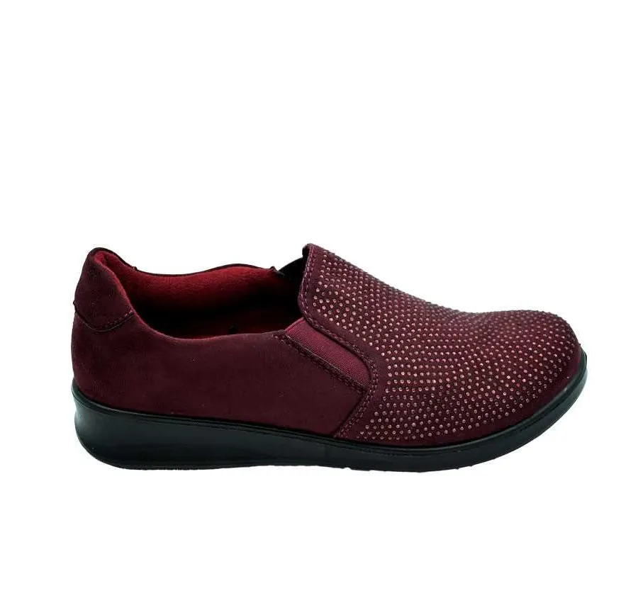 ZAPATO ELÁSTICOS MUJER MUY CÓMODO Y LIGERO BURDEOS CON BRILLANTITOS