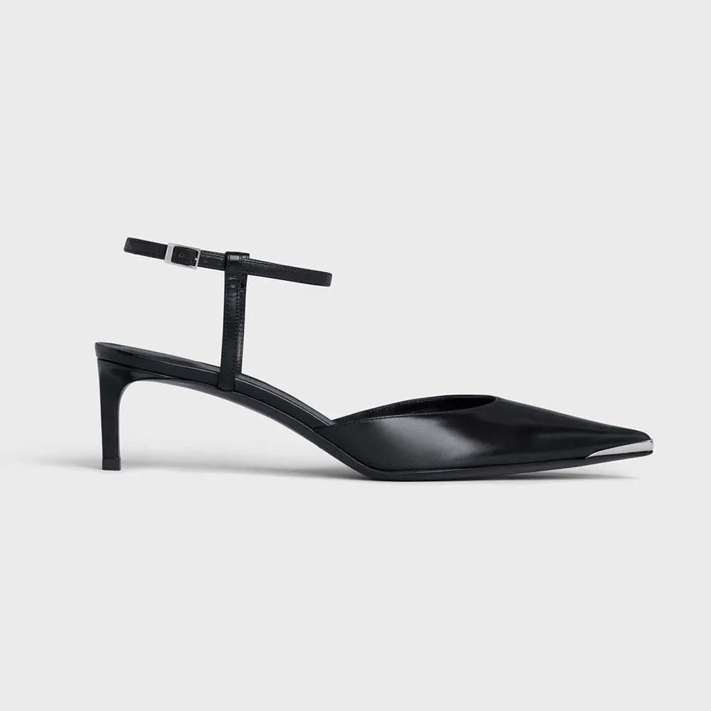 ZAPATOS DE SALóN CON PUNTA DE METAL PARA MUJER CELINE KITTEN EN PIEL DE BECERRONEGRO