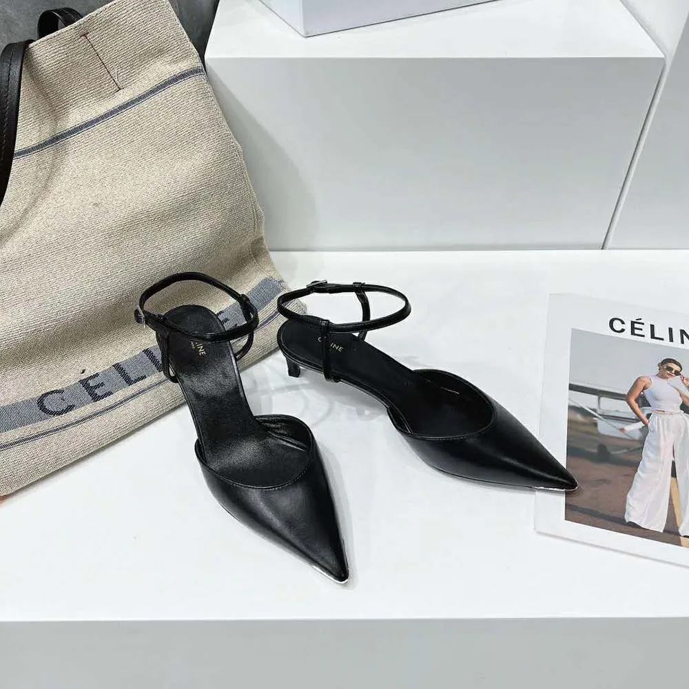 ZAPATOS DE SALóN CON PUNTA DE METAL PARA MUJER CELINE KITTEN EN PIEL DE BECERRONEGRO