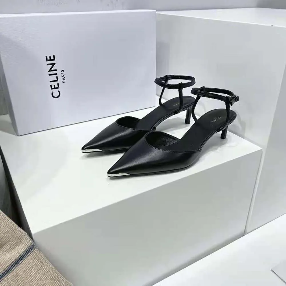 ZAPATOS DE SALóN CON PUNTA DE METAL PARA MUJER CELINE KITTEN EN PIEL DE BECERRONEGRO