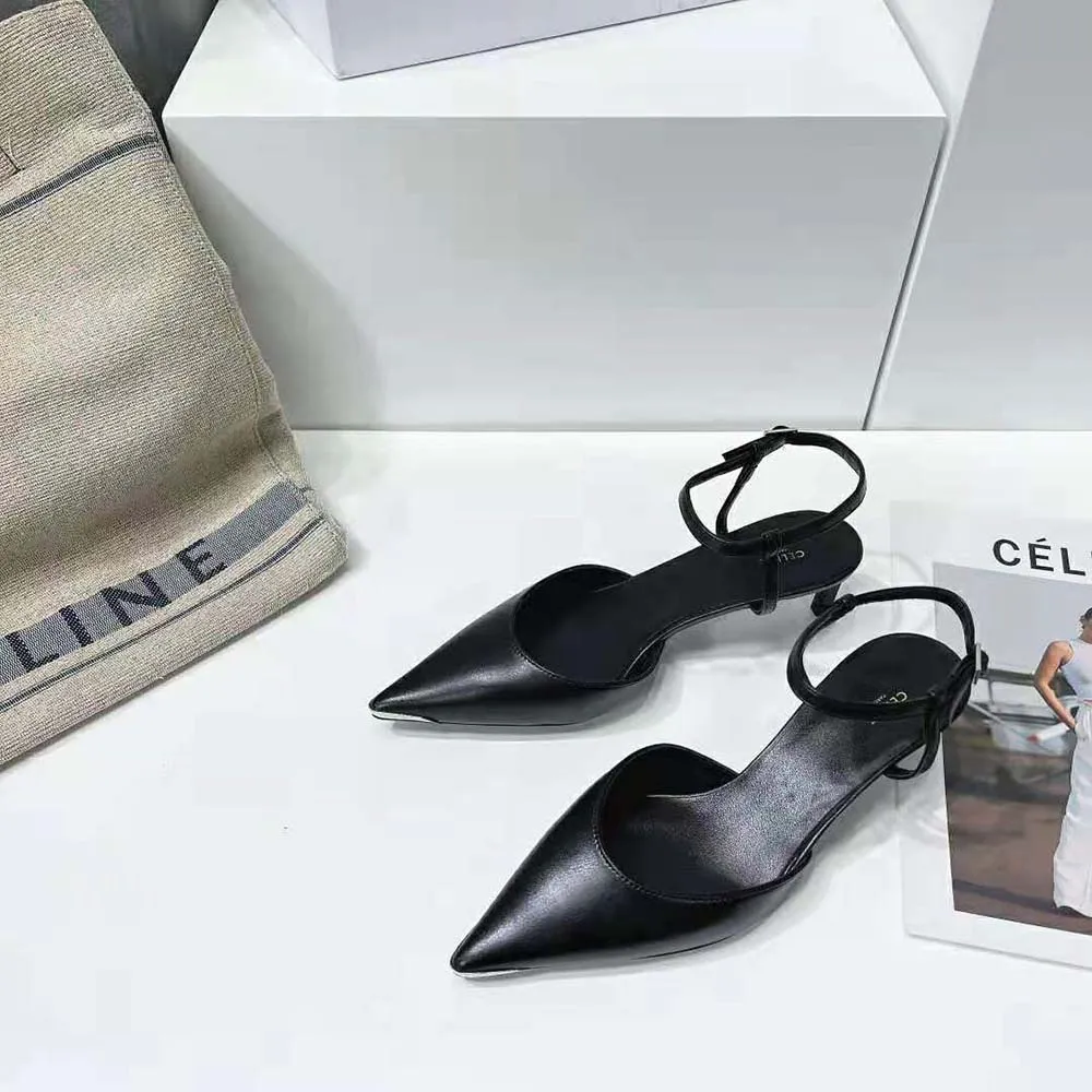 ZAPATOS DE SALóN CON PUNTA DE METAL PARA MUJER CELINE KITTEN EN PIEL DE BECERRONEGRO