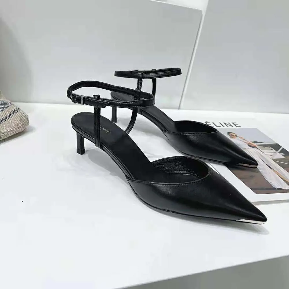 ZAPATOS DE SALóN CON PUNTA DE METAL PARA MUJER CELINE KITTEN EN PIEL DE BECERRONEGRO