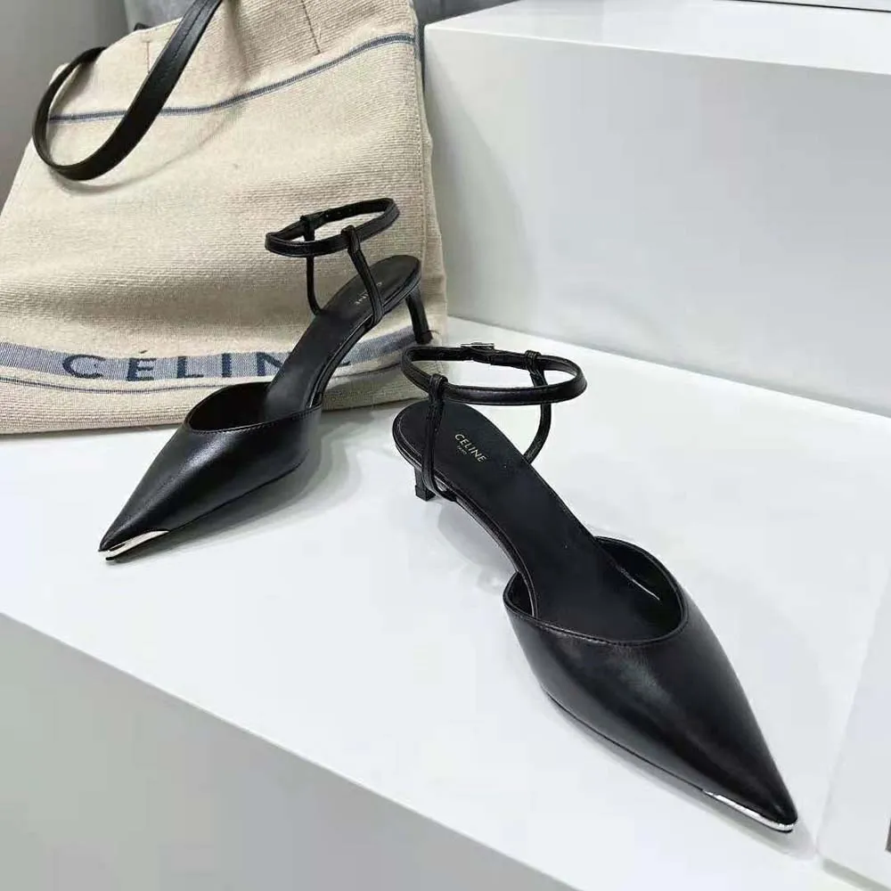 ZAPATOS DE SALóN CON PUNTA DE METAL PARA MUJER CELINE KITTEN EN PIEL DE BECERRONEGRO