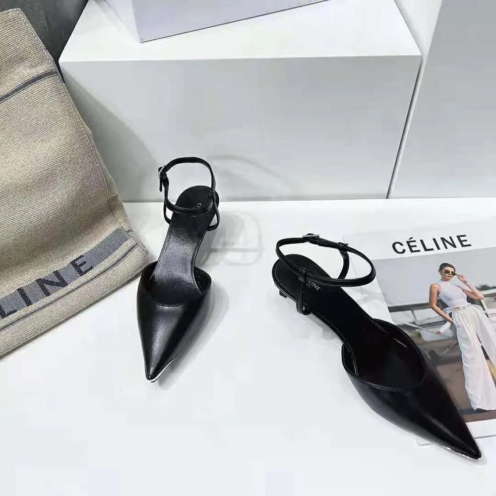 ZAPATOS DE SALóN CON PUNTA DE METAL PARA MUJER CELINE KITTEN EN PIEL DE BECERRONEGRO