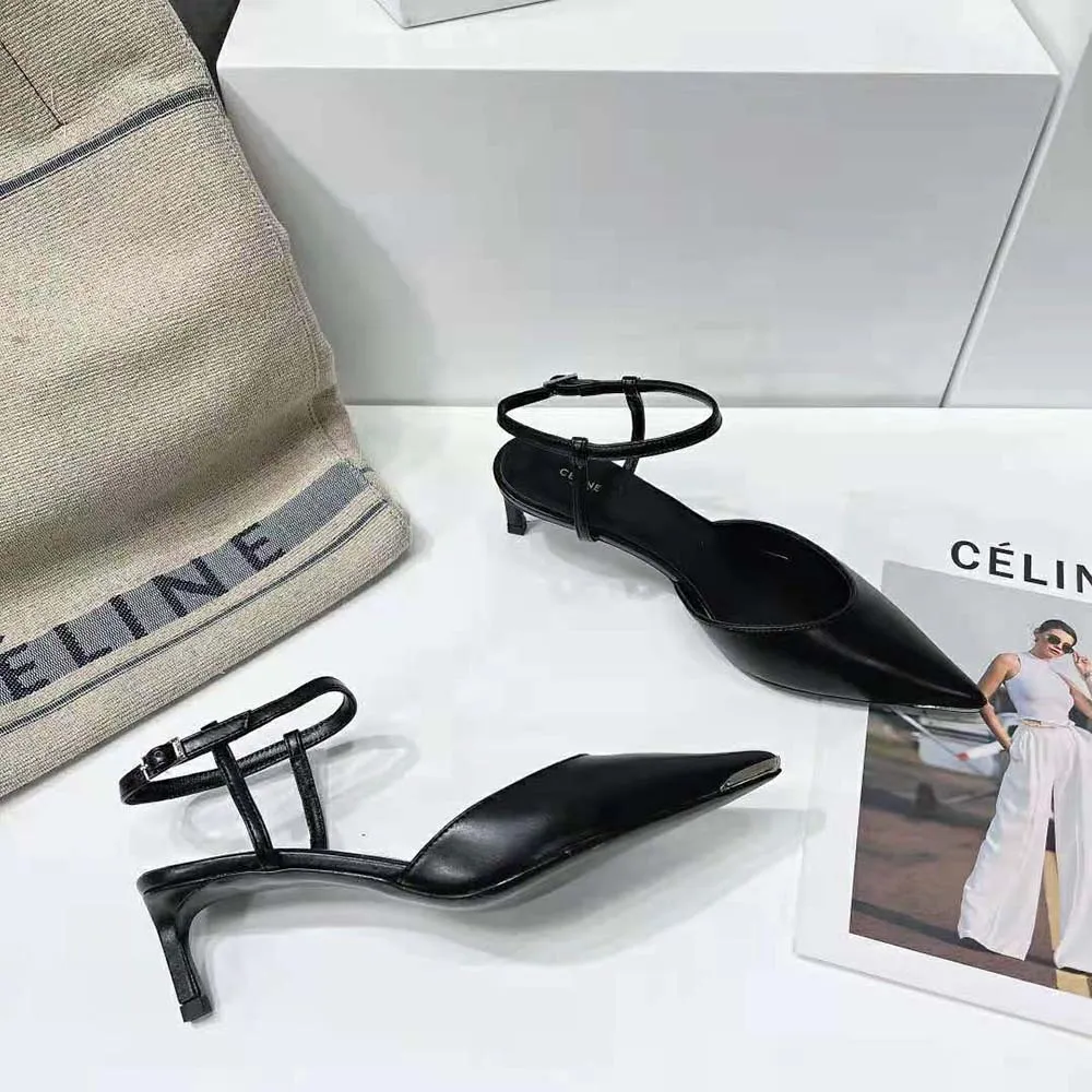 ZAPATOS DE SALóN CON PUNTA DE METAL PARA MUJER CELINE KITTEN EN PIEL DE BECERRONEGRO