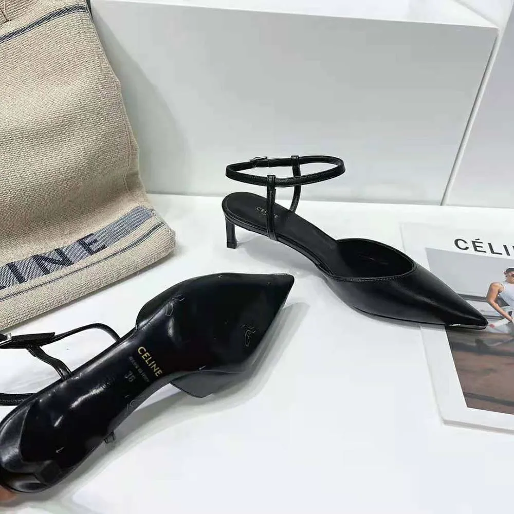 ZAPATOS DE SALóN CON PUNTA DE METAL PARA MUJER CELINE KITTEN EN PIEL DE BECERRONEGRO