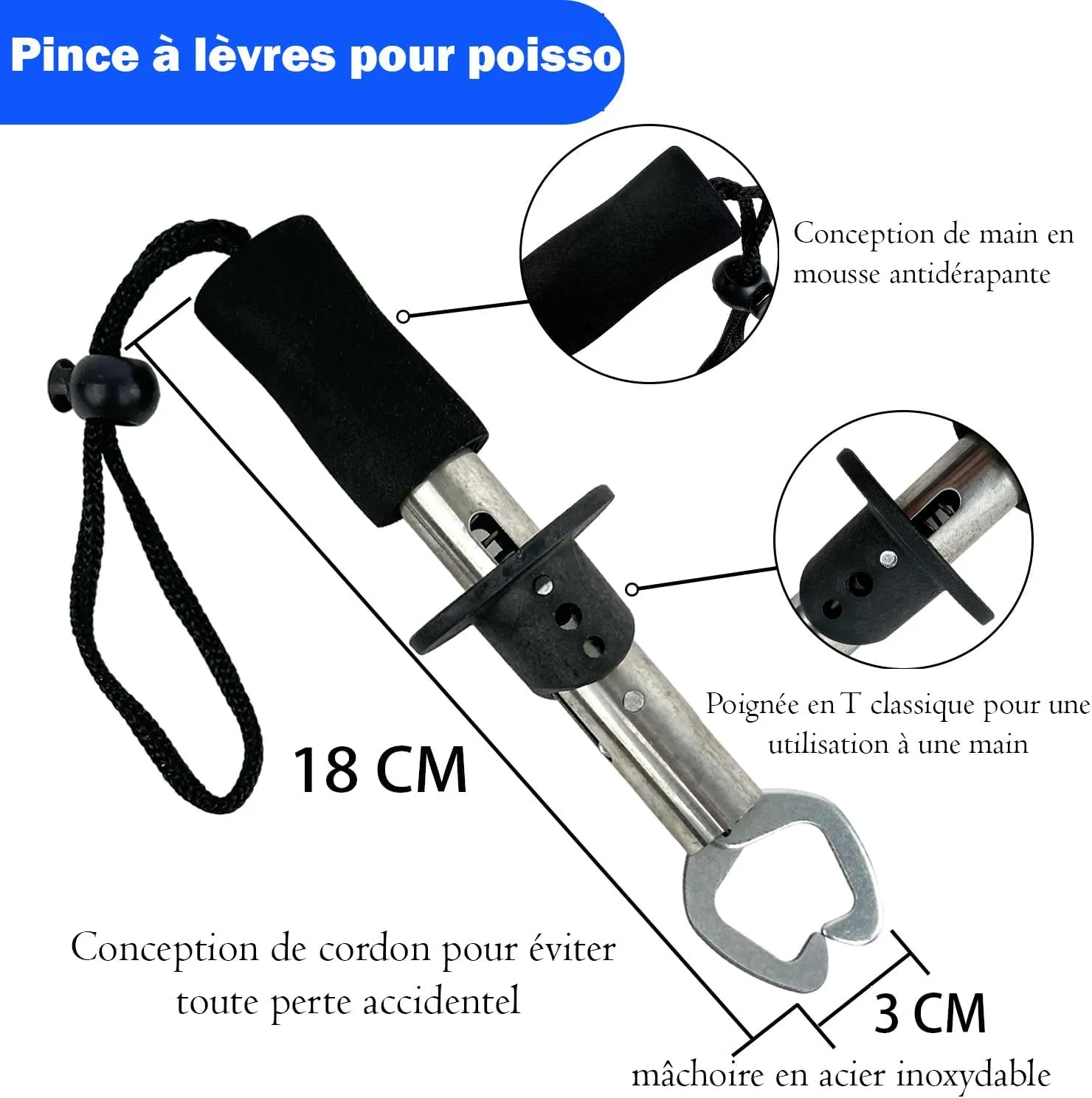ZenMaarket Red de pesca flotante telescópica plegable con agarre de 17 cm y agarrador de labios de pesca  equipo de pesca  acces