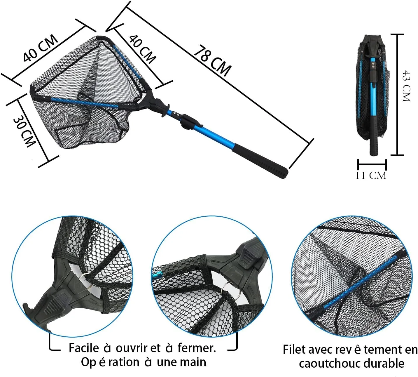 ZenMaarket Red de pesca flotante telescópica plegable con agarre de 17 cm y agarrador de labios de pesca  equipo de pesca  acces